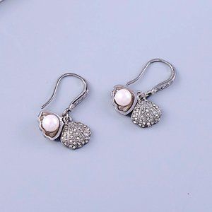 Pearl Open Clam Shell Silver Earrings